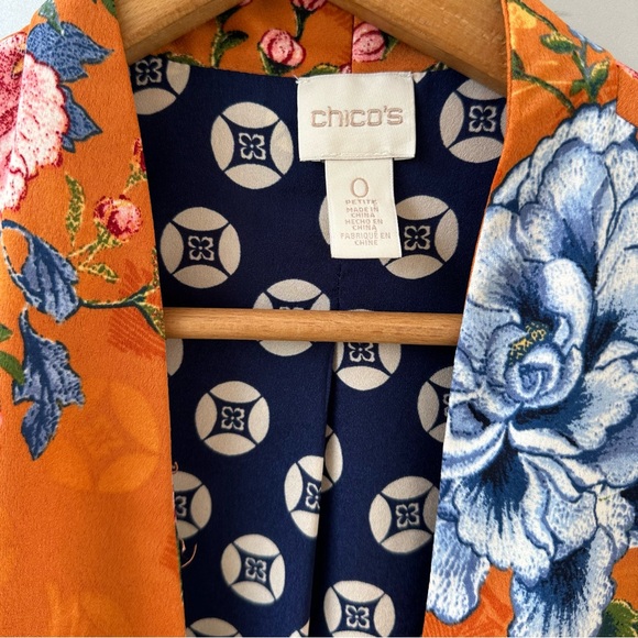 Floral KIMONO Size 0 Orange Blue Open Front 3/4 Sleeve Floral Whimsical Boho - Picture 5 of 8